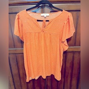 Loft size XL short sleeve orange top with white polka dots